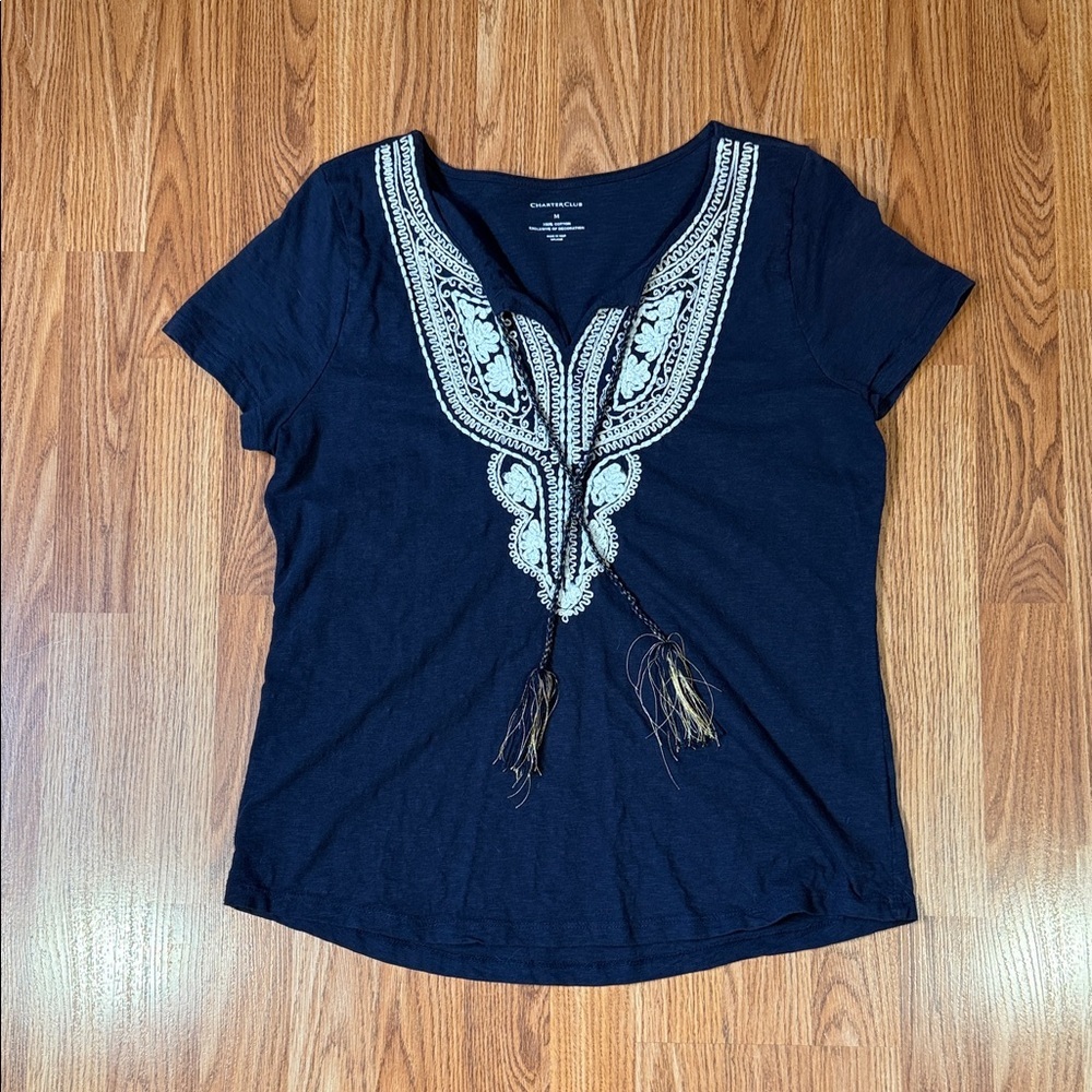 Embroidered Navy Blue Women Top